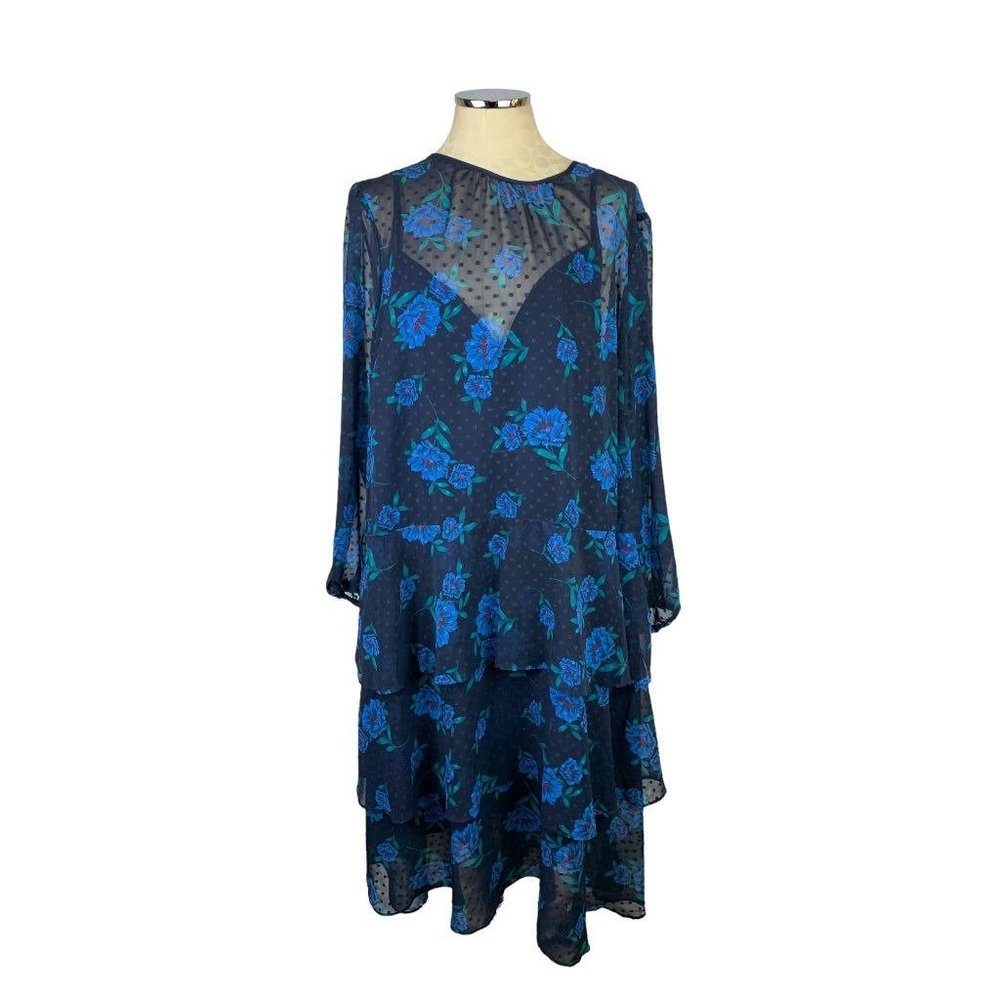 24W Draper‎ James for Eloquii Women's Blue Floral Swiss Dot Dress